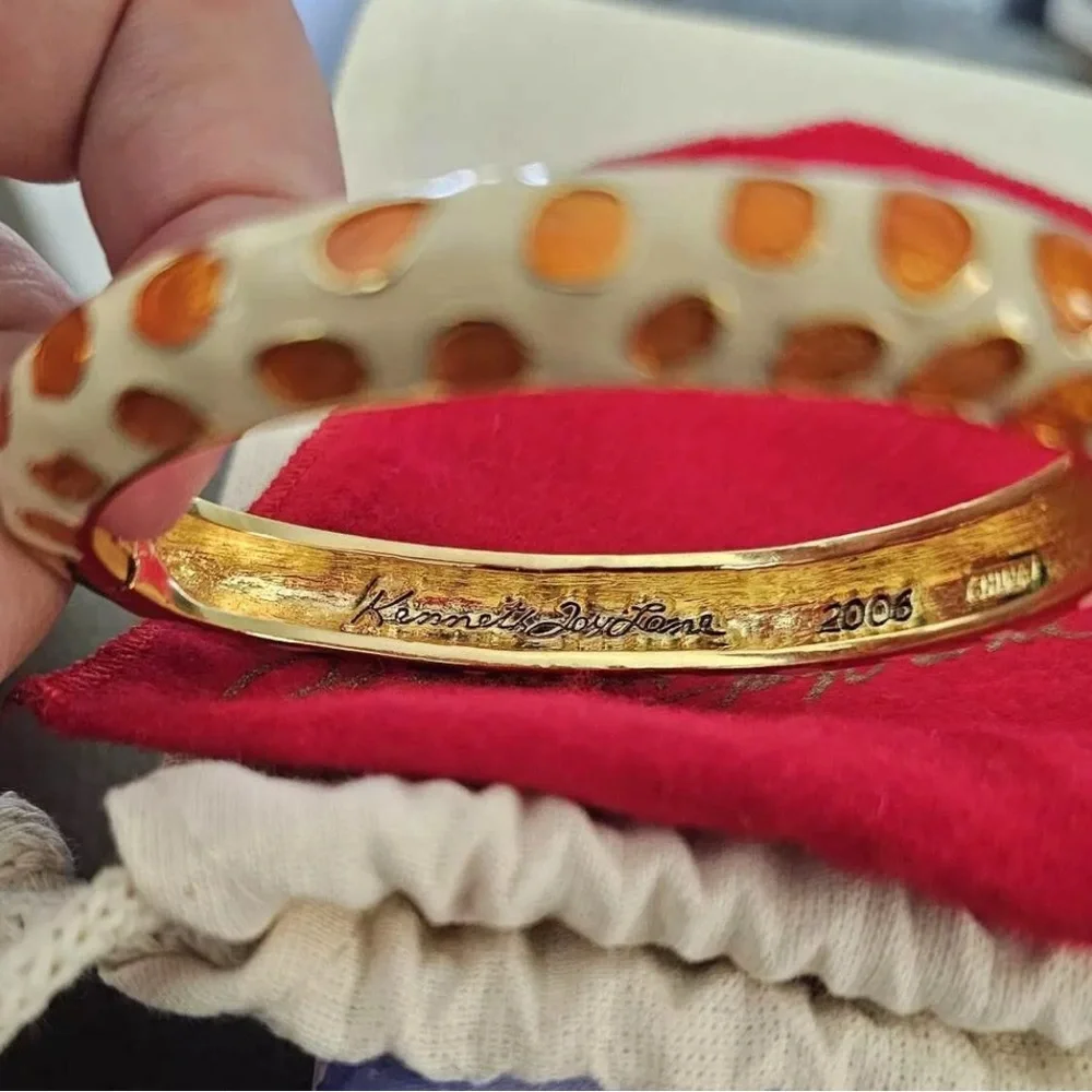 Kenneth Jay Lane Gold and Orange Geometric Bangle - Picture 6 of 7